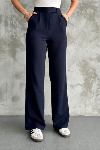 macharel jeans Lacivert Lycra Klettverschluss Palazzo Damenhose