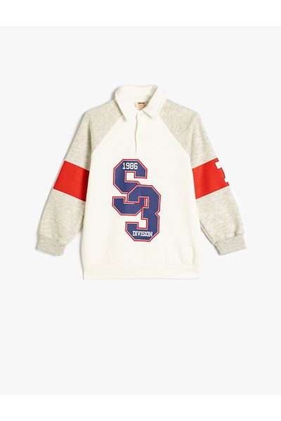Koton College Themed Polo Collar Sweatshirt - Long Sleeve