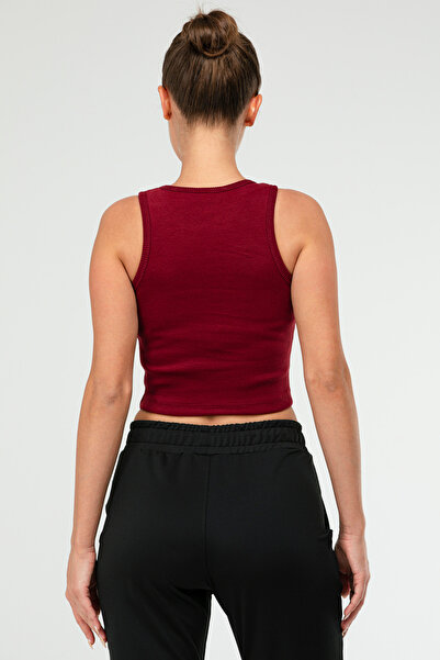 speedlife Claret Red Slim Fit Cotton Open Collar Crop Top Camisole Women's T-Shirt Sf0751