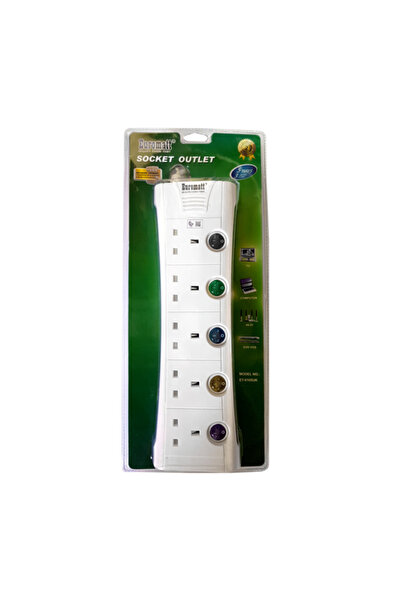 Euro Matt سلك تمديد بلاستيكي قوي مكون من 5 مقابس بطول 3 متر