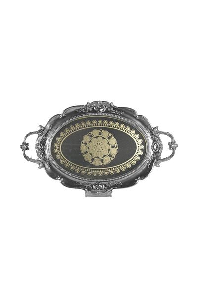 GİTTİGİTTİ Silver Colored Polyester Patterned Oval Epoxy Glass Tray