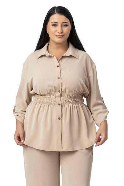 DISENTIS MODEST Set de două piese de culoare bej, pantaloni de cămașă cu șnur cu talie elastică