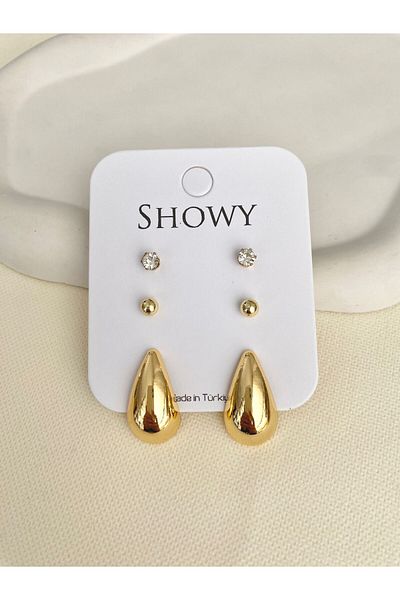 DEMOKAN Women's Earrings 6-Piece Botega Model Plain Stone Detail Earrings