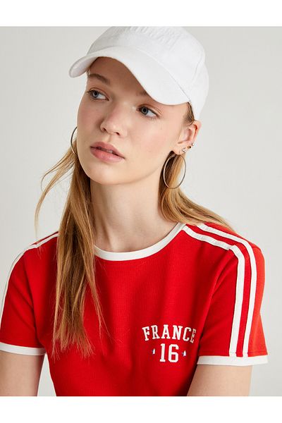 Koton Vintage Striped Jersey T-Shirt - Number Printed on the Back, Short Sleeve, Crew Neck