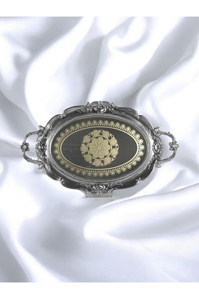GİTTİGİTTİ Silver Colored Polyester Patterned Oval Epoxy Glass Tray