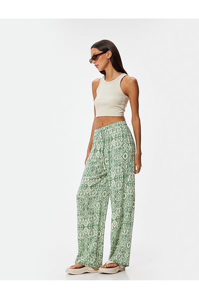 Koton Sommerhose mit ethnischem Muster – Taille mit Schnürung, gerades Bein