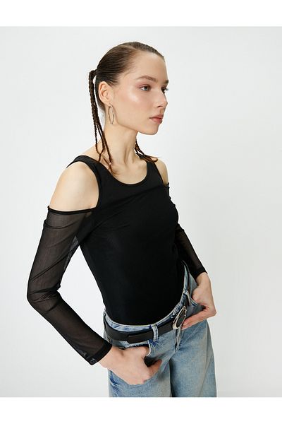 Koton Tricou din tul cu țesătură dublă, cu mânecă lungă, slim fit