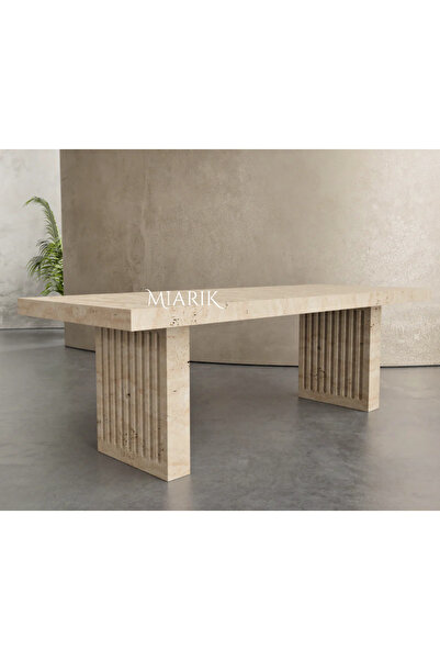 MIARIK DESIGN & DEKORASYON Artodusso 2 Sütunlu Ayaklı Traverten Mermer Yemek ...