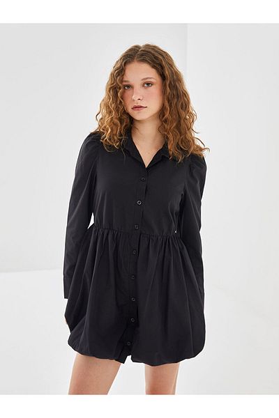 LC Waikiki Black Poplin Women's Shirt Dress
