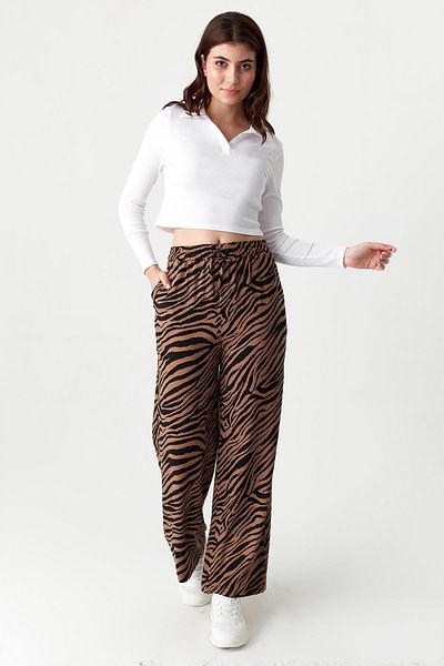 Select Moda Women's Zebra Print Elastic Waist Wide Leg Pants