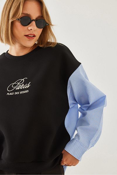 Bianco Lucci Vyšívaná dámská mikina Crew Neck – zdobený rukáv a 3vláknový rastr 60351001