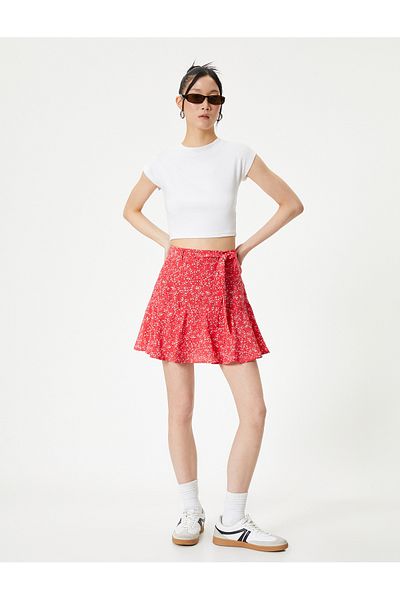Koton Floral Mini Skirt with Flounce Belt Detail