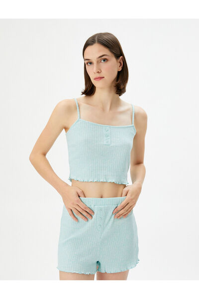 Koton CorDeD strap Crop Pajama Top - Button DetaileD