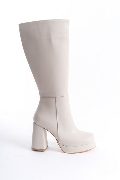 Shoesers Γυναικείες Μπεζ μπότες με φερμουάρ με τακούνι πλατφόρμας