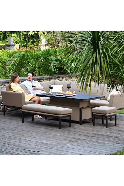 SCY Veluto Metal Ayaklı Ayarlı Masa Detaylı Bahçe Mobilyası L Köşe Dış Mekan ...