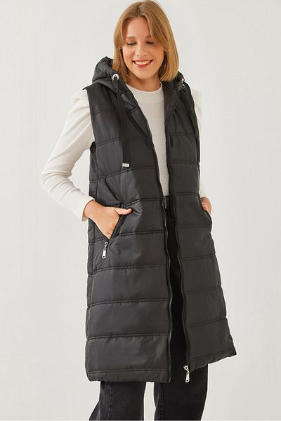 Bianco Lucci Women's Hooded Long Puffer Vest 5140 60351130