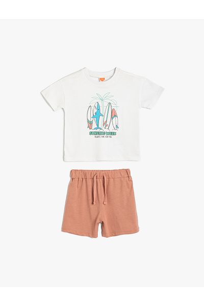 Koton Βαμβακερό Σετ T-Shirt και σορτς 2 τεμαχίων - Εκτύπωση Αναλυτικά