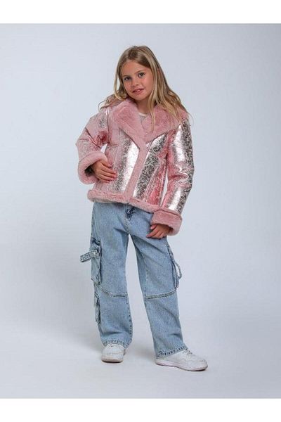 Escabel Girl's Coat with Shiny Fabric and Plush Inner Detail