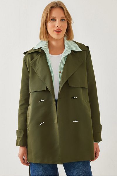 Bianco Lucci Damen-Trenchcoat mit Aller-Detail vorne in mittlerer Länge 2423 60351113