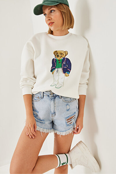 Bianco Lucci Damen-Sweatshirt mit Aufdruck „Three Thread Raised“ 55447 60351120