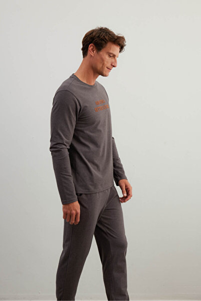 Syah Erkek Pamuklu Uzun Kollu Pijama Üstü