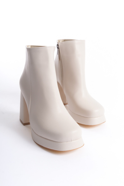 Redoxy Women's Platform Heeled Zippered Beige Colored Boots