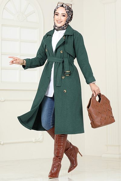 ModaMerve Emerald Stamp Coat 2054BGS895-M - Bolero Detailed