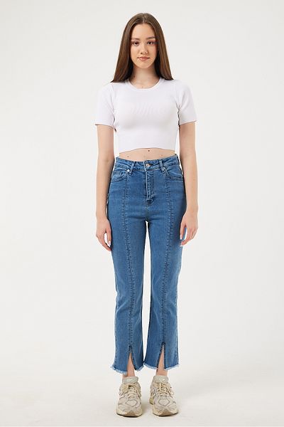 POODLE Pantaloni de damă din denim cu detaliu la picioare
