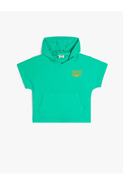 Koton Baumwoll-Kapuzen-T-Shirt – Kurze Ärmel, Kängurutasche und Druckdetail