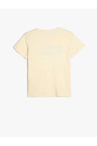 Koton Cotton Short Sleeve T-Shirt - Crew Neck, Slogan Printed