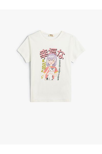 Koton Cotton Short Sleeve Anime T-Shirt - Crew Neck