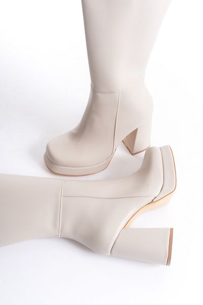 Shoesers Γυναικείες Μπεζ μπότες με φερμουάρ με τακούνι πλατφόρμας