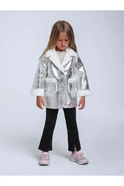 Zekids Girl's Plush Inside Silver Design Coat