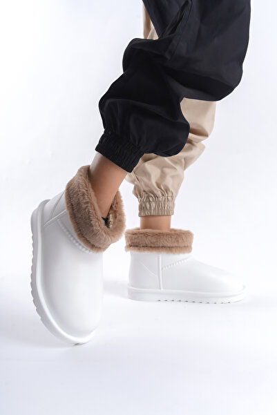 Moda Değirmeni Αδιάβροχες γούνινες λευκές γυναικείες άνετες μπότες βροχής Bg1200-116-0001