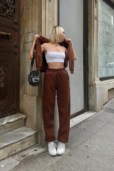 Swist Braune Pawis Damen-Jogginghose mit hoher Taille, elastischen Beinen und gerippter Innenseite