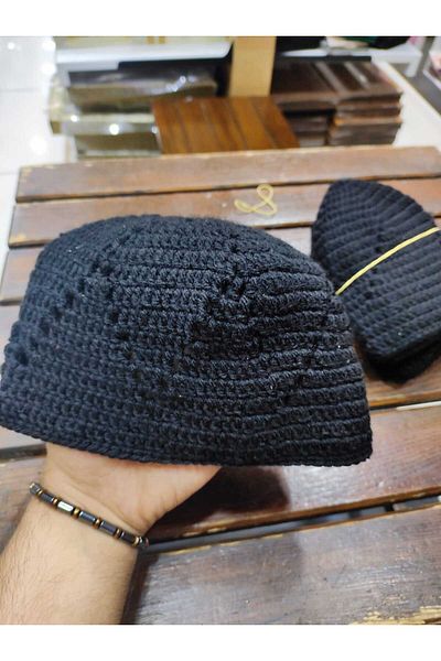 OSMANLI Black Winter Orlon Handmade Prayer Skullcap