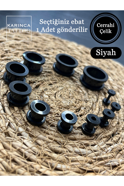 Karınca Piercing Siyah Cerrahi Çelik Tünel Piercing