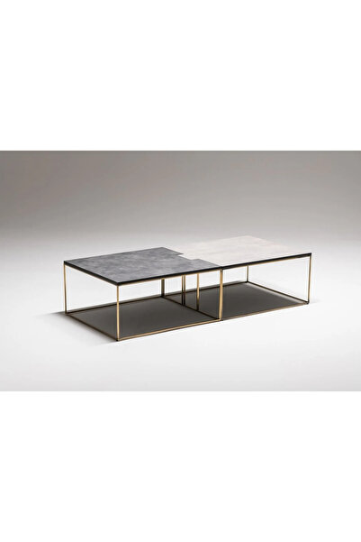 SCY Puzzle Dekoratif 2'Li Özel Tasarım Kilitli Orta Masa Modern Gold Metal Ayak Dekoratif Orta Sehpa