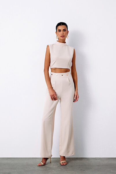 Sateen Pantaloni cu accesorii în talie - EKRU