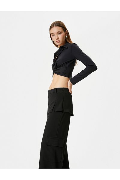 Koton Tricou cu mânecă lungă, cu noduri duble, guler de cămașă