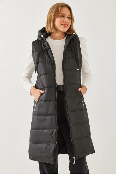 Bianco Lucci Women's Hooded Long Puffer Vest 5140 60351130