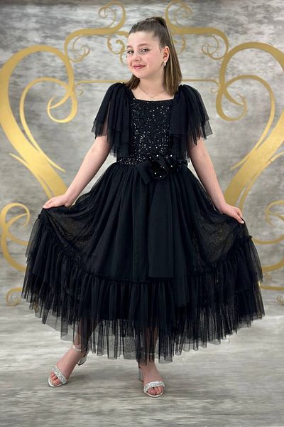 ABİYEKİDS Black Sequined Tulle Garsonboy Girl's Evening Dress for Ages 10/14 Aby154