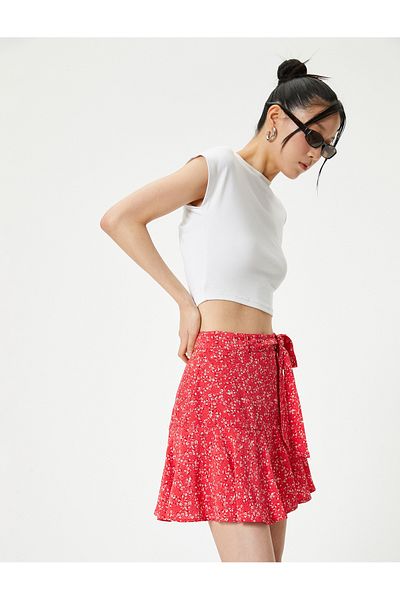 Koton Floral Mini Skirt with Flounce Belt Detail