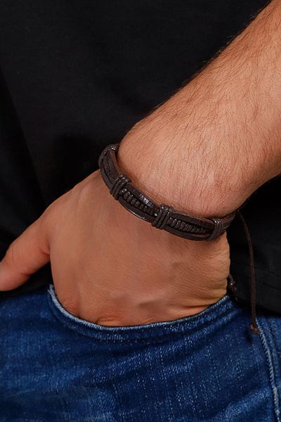 Dejavu Adjustable Size Leather Unisex Bracelet Bundle with String Detail