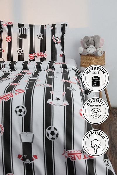 FAVORA Set cuvertură de pilota evantai din bumbac Ranforce - negru - alb