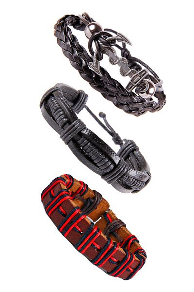 Dejavu Adjustable Size Leather Unisex Bracelet Bundle with String Detail