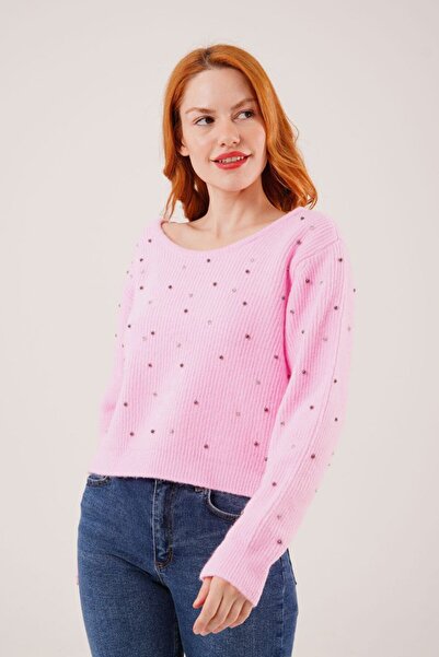 LOKADI Kadın Sırt Detay Taşlı Triko Kazak