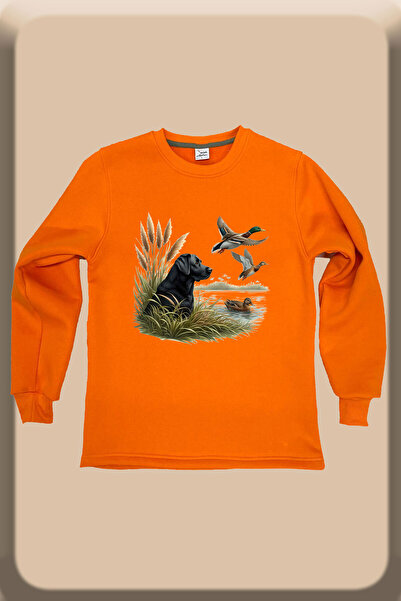 WİDİ Hunter Мисливський качиний сеттер з принтом, регулярний крій, 100% бавовна, велосипедний комір, помаранчевий світшот