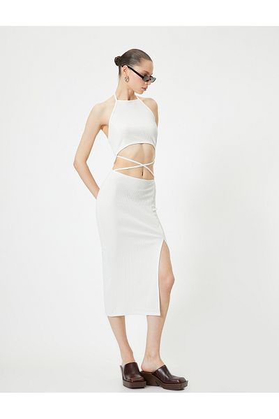 Koton Midi Length Window Detailed Halter Neck Slim Fit Dress