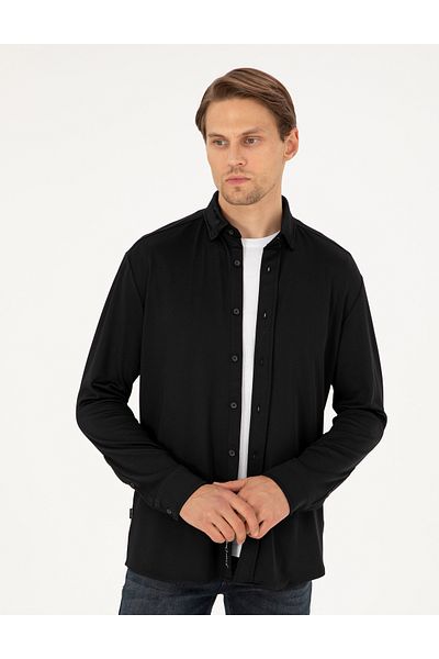 Pierre Cardin Черна плетена риза Slim Fit 50293240-VR046